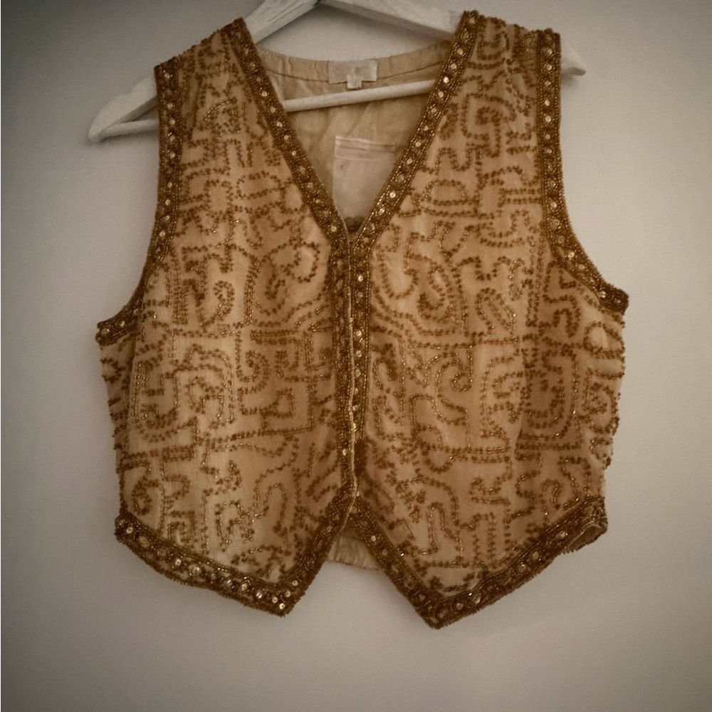 Y2K beaded gold vintage vest size M holiday glamour party handmade